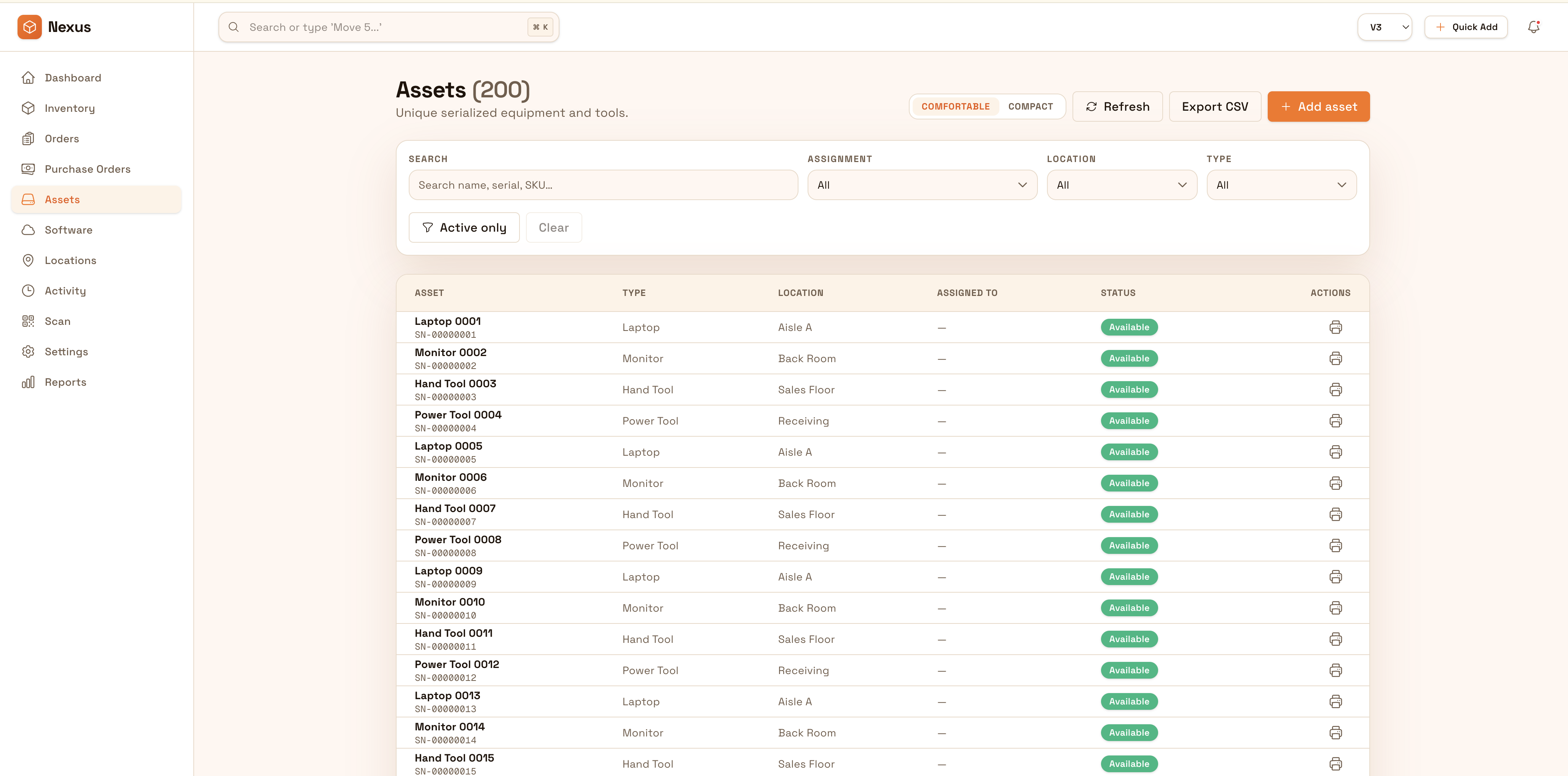 Assets view screenshot